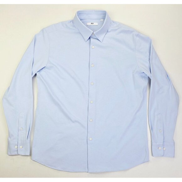Uniqlo Size Large Mens Powder Blue Long Sleeve Buttun Up Cotton Polyester Shirt - Picture 1 of 9